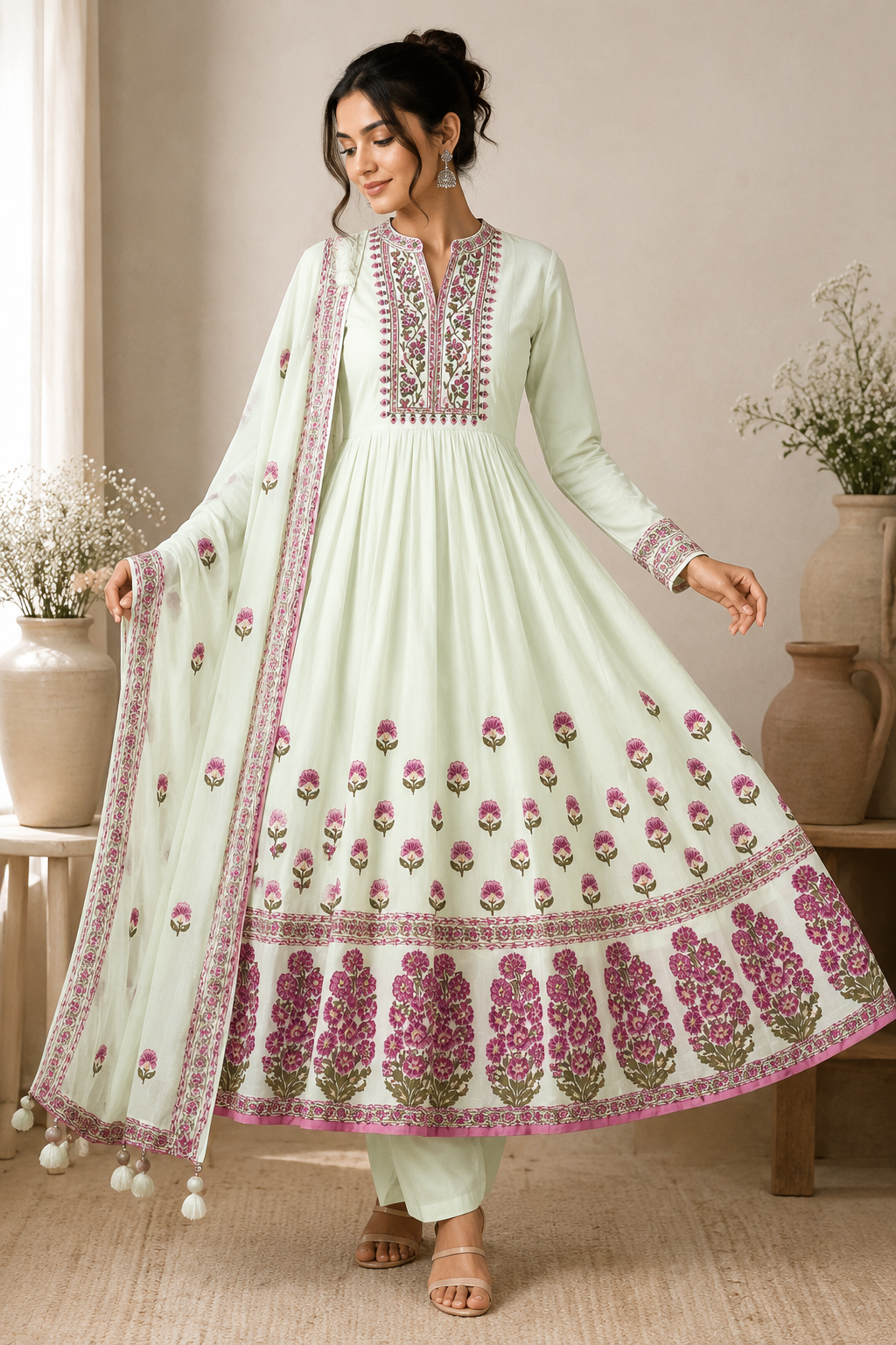 Pista Blossom Anarkali Set