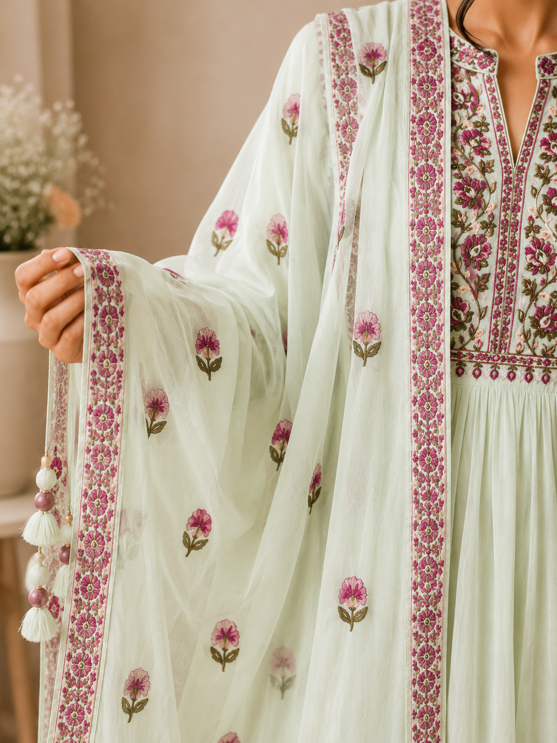 Pista Blossom Anarkali Set