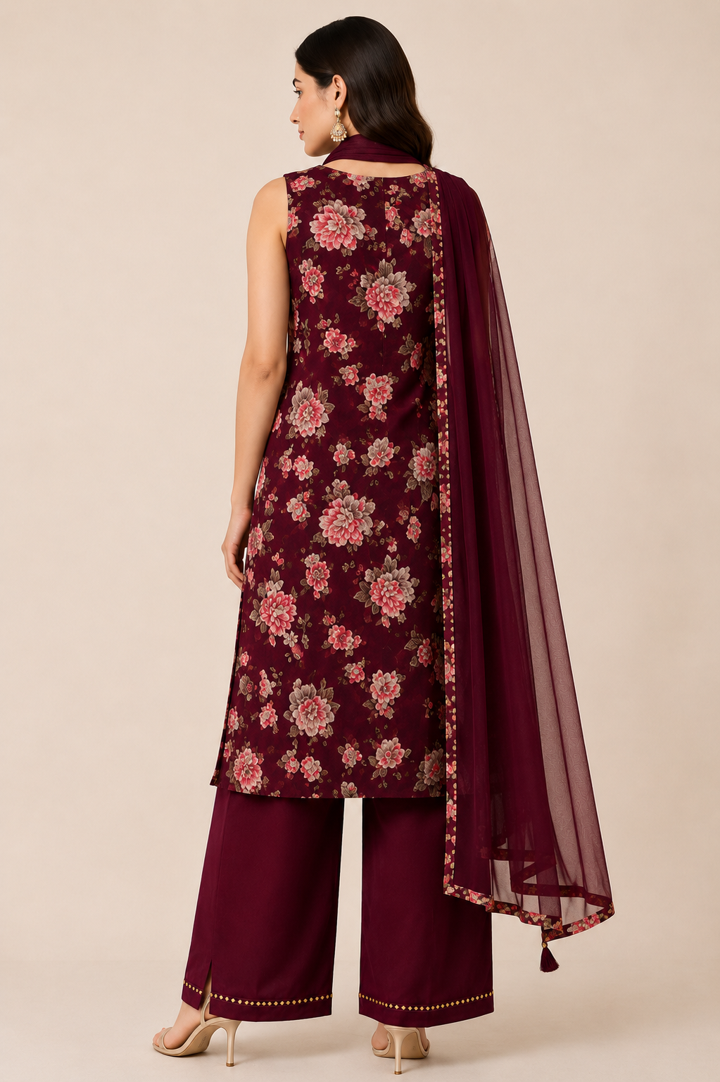 Wine Floral Palazzo Suit