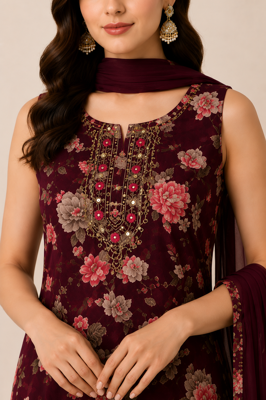 Wine Floral Palazzo Suit