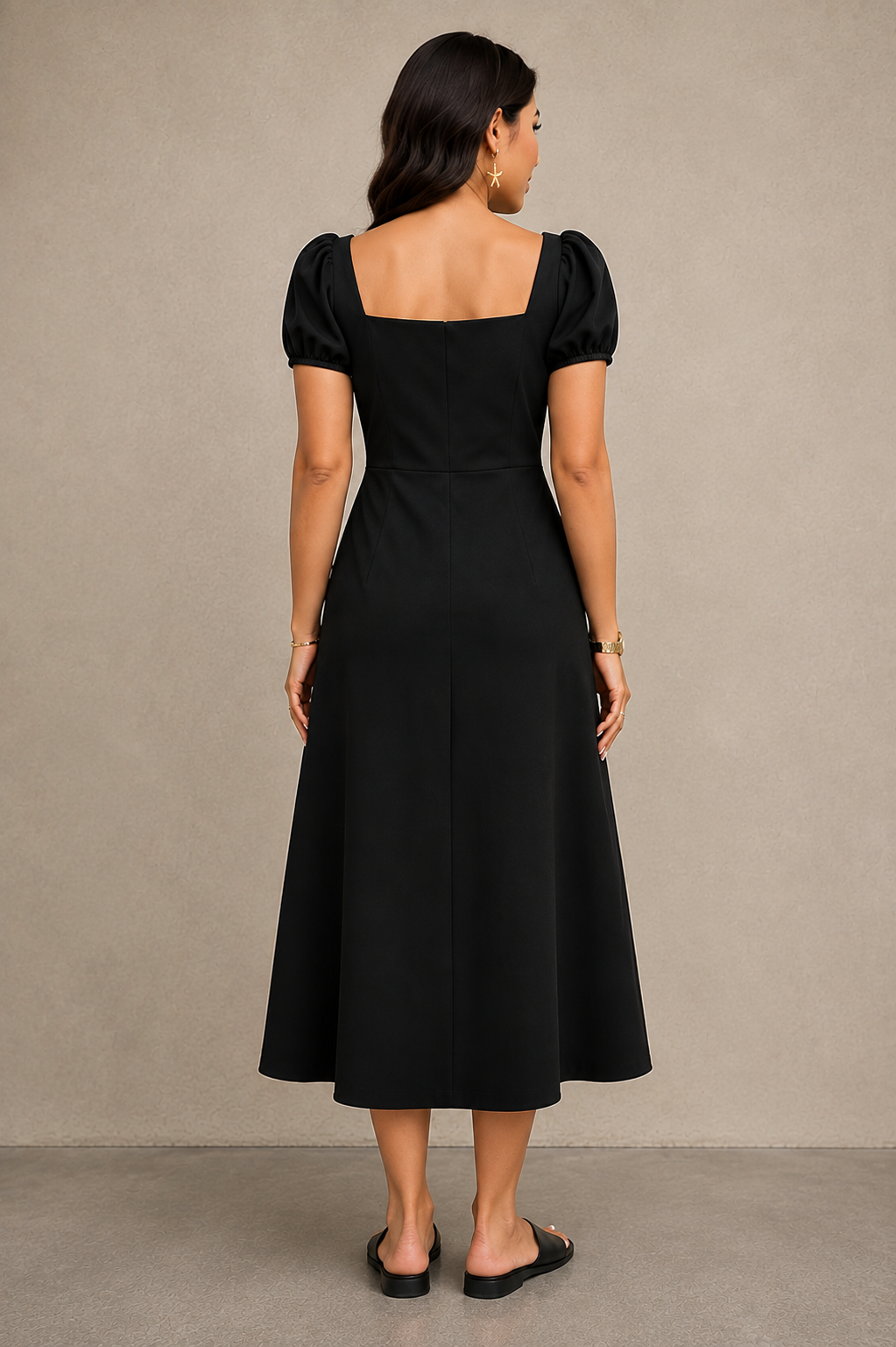 Black Square Neck Midi Dress